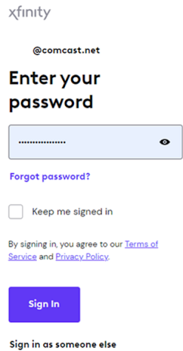 Xfinity sign-in page